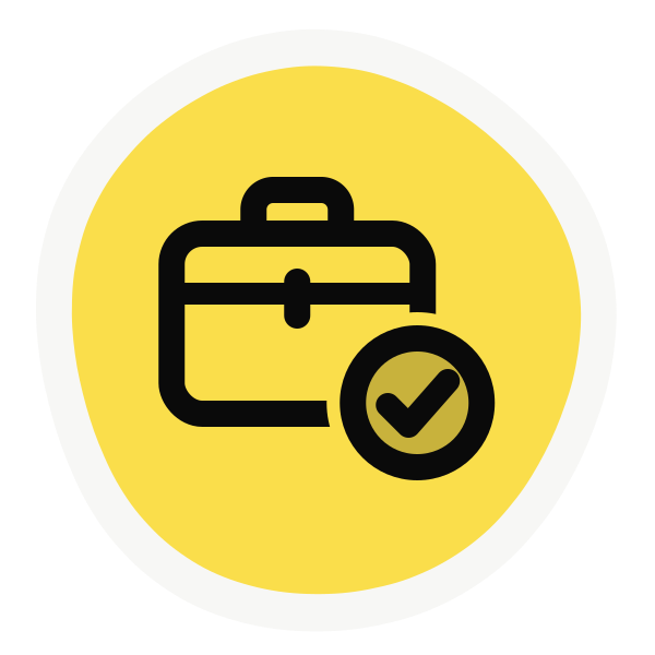 Supports in employment icon: briefcase with a tick