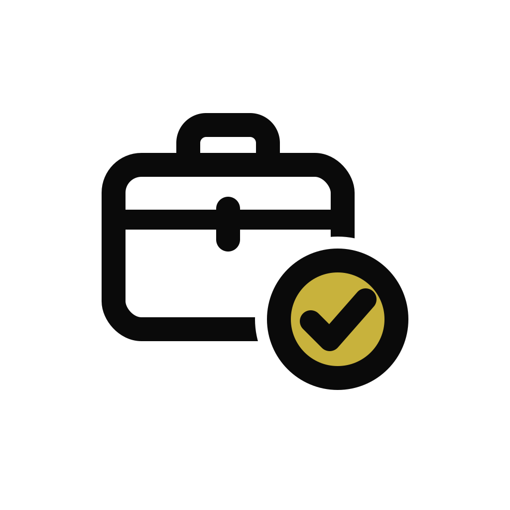 Supports in employment icon: briefcase with a tick
